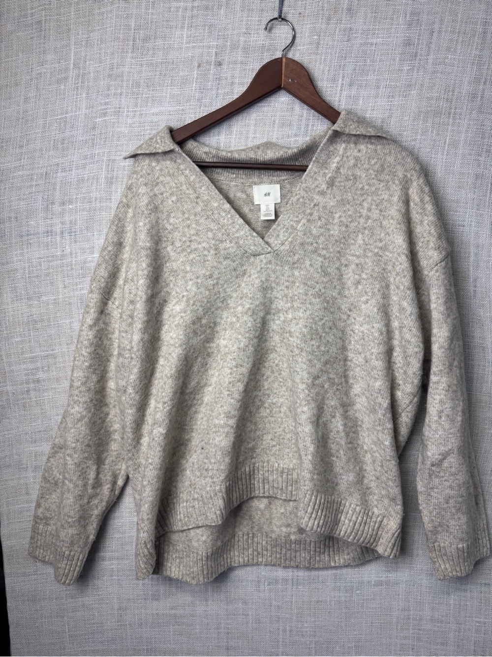 H&M Beige (oatmeal) Collared V-Neck Sweater